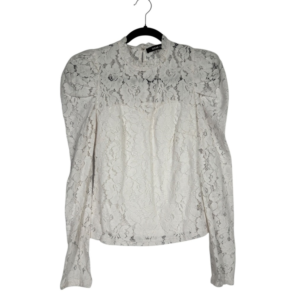 Sugar + Lips Lace Blouse Small Ivory Cottagecore Prairie Victorian Shoulder Top